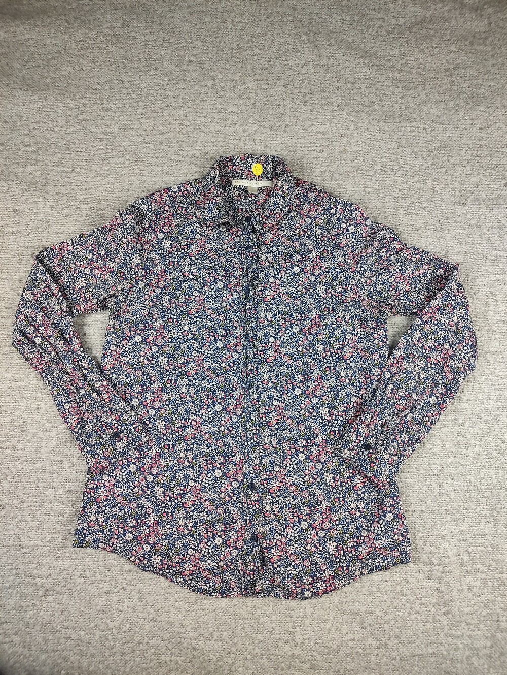 LC Lauren Conrad Navy Pink Floral Button-Down Shirt Women Small